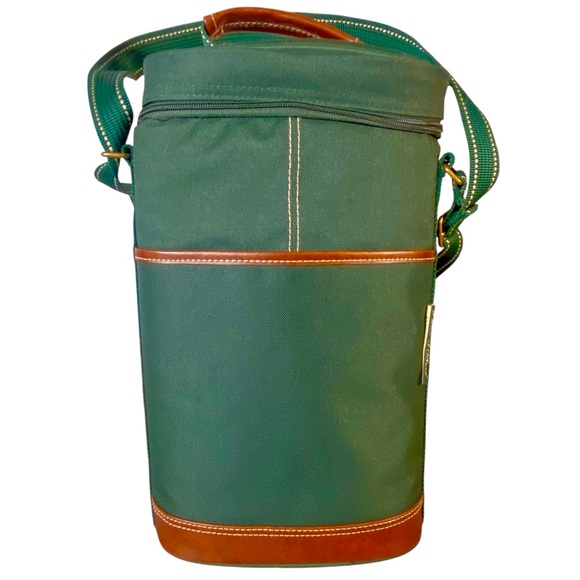 Picnic at Ascot Insulated Canvas Wine Tote Bag Hunter Green Cork and Corkscrew - Picture 1 of 12